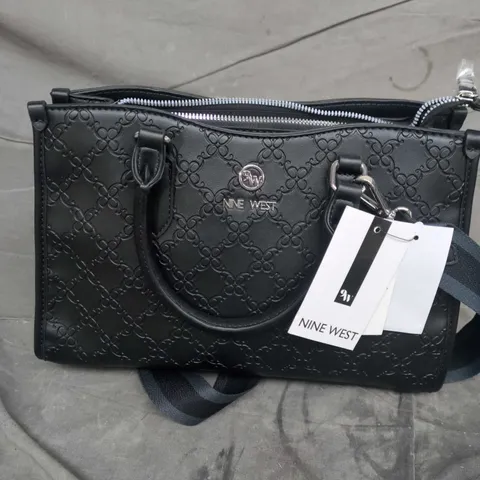NINE WEST BLACK EMBOSSED HANDBAG WITH SHOULDER STRAP