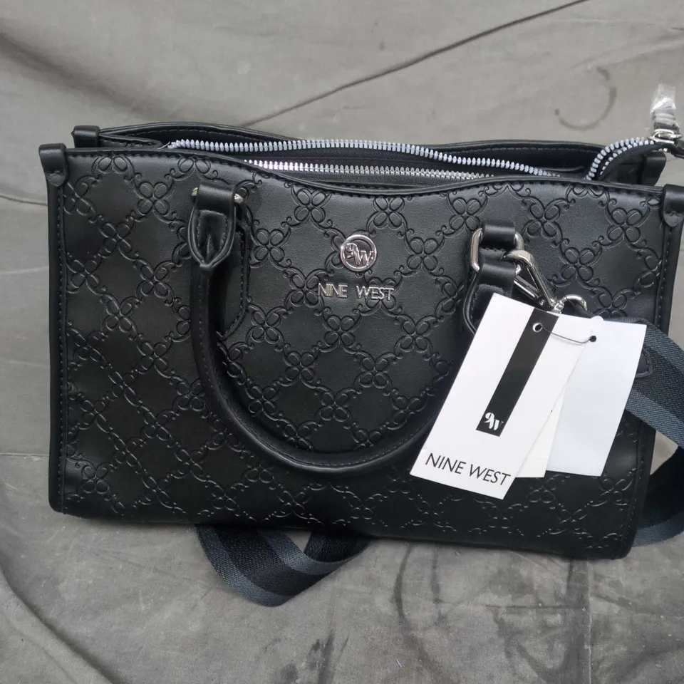 NINE WEST BLACK EMBOSSED HANDBAG WITH SHOULDER STRAP