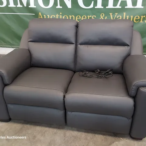 QUALITY ITALIAN DESIGNER PARMA POWER RECLINING TWO SEATER SOFA DARK GREY LEATHER