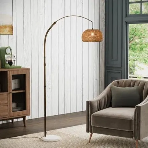 BOXED VINTAGE STYLE FLOOR LAMP WITH FABRIC LAMPSHADE AND BASE (1 BOX)