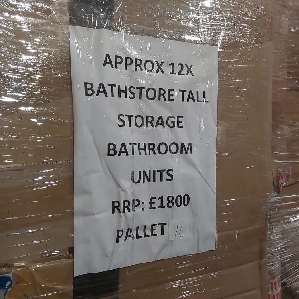 PALLET CONTAINING APPROXIMATELY 12x BATHSTORE TALL STORAGE BATHROOM UNITS