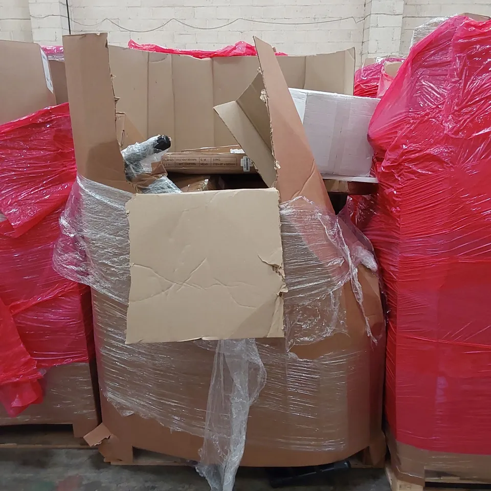 PALLET OF ASSORTED HOUSEHOLD ITEMS AND CONSUMER PRODUCTS TO INCLUDE; LEGO, LAPTOP TABLE, POTTERY WHEEL, TV STAND, BOXED FURNITURE ETC