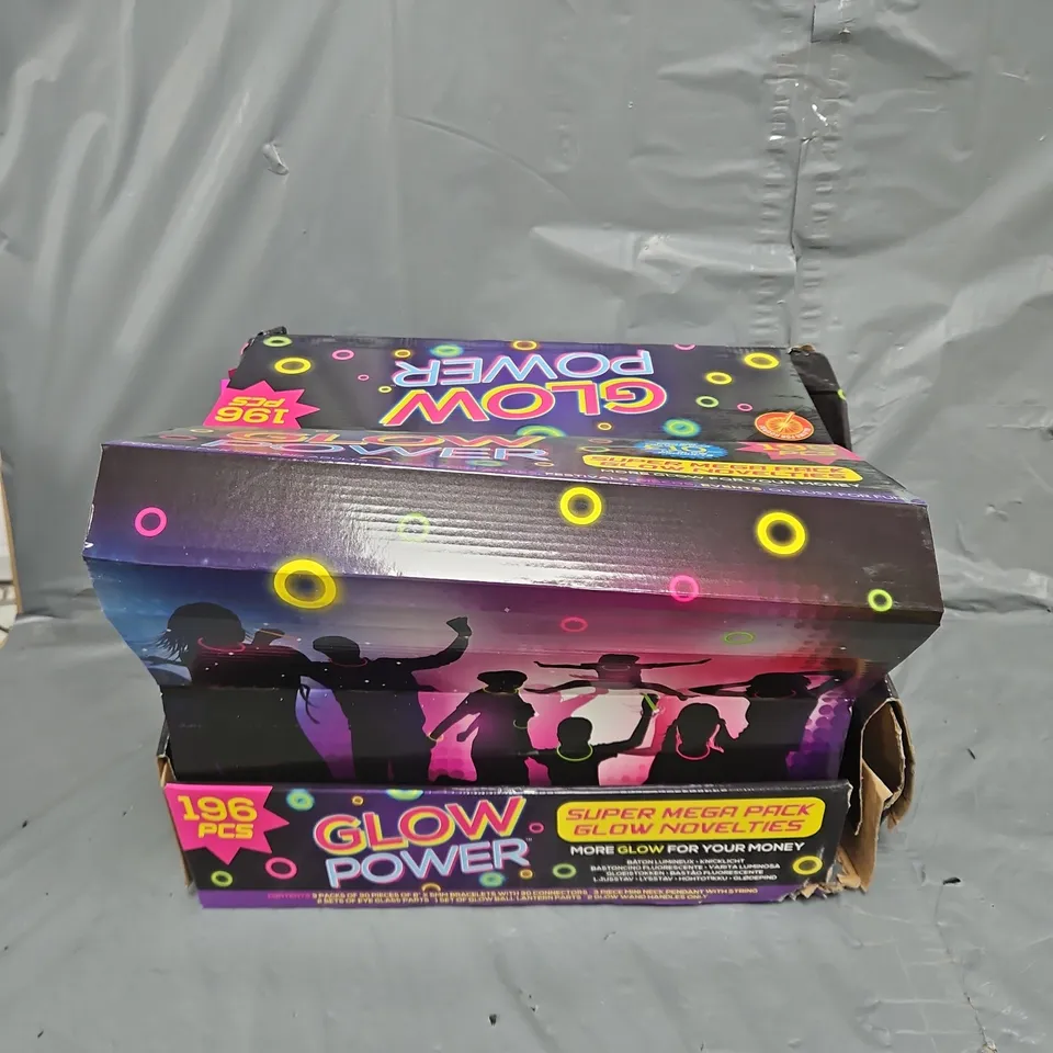 BOXED GLOW POWER SET OF 12 196PC MEGA PACKS OF GLOW NOVELTIES - COLLECTION ONLY