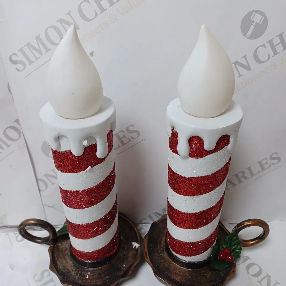 BOXED MR CHRISTMAS SET OF 2 RESIN CHAMBER CANDLE STICKS