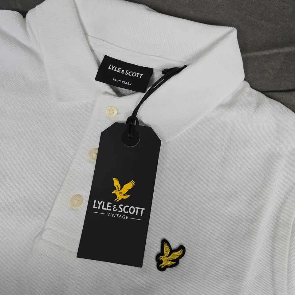 BAGGED LYLE & SCOTT PLAIN POLO SHIRT IN WHITE - 14/15