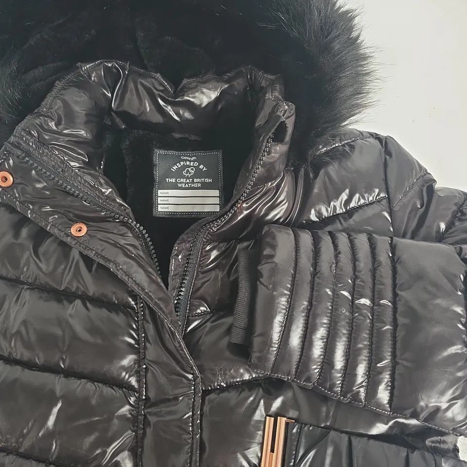 GEORGE PADDED COAT IN GLOSS BLACK WITH HOOD - 10/11 YRS 