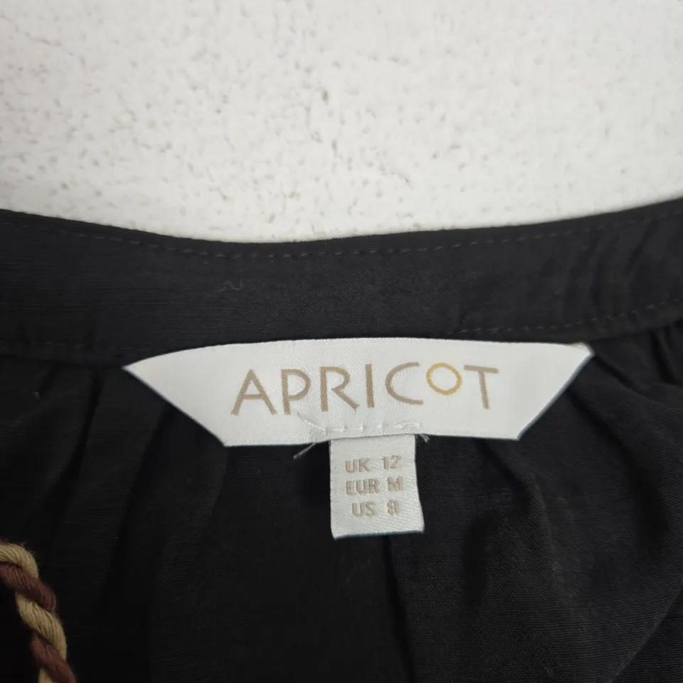 APRICOT WOMEN'S BLACK EMBROIDERED BLOUSE WITH TASSEL TIE – UK 12