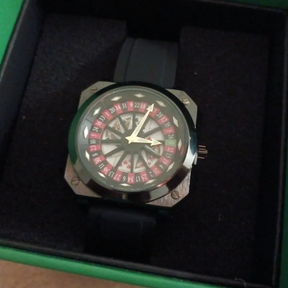 SCHWARTZBAUER CASINO ROULETTE WRISTWATCH WITH BLACK RUBBER STRAP