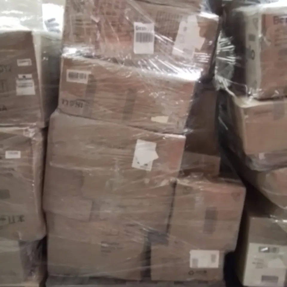 PALLET OF ASSORTED HOUSEHOLD GOODS AND PRODUCTS TO INCLUDE;STOOL,AUTOMATIC CURLER,POWER BANK