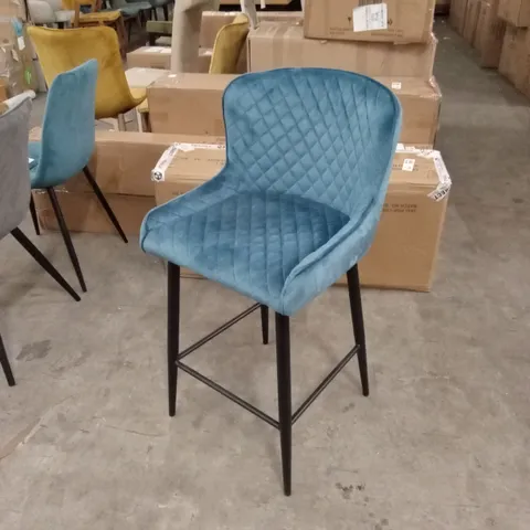QUALITY DESIGNER DIAMOND PATTERN BLUE VELVET BARSTOOL