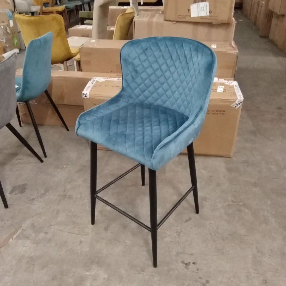 QUALITY DESIGNER DIAMOND PATTERN BLUE VELVET BARSTOOL