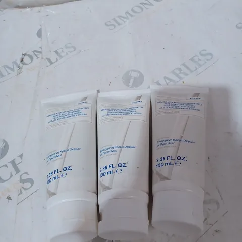 BOXED SET OF 3 X KORRES DONKEY MILK MIRACLE MILK ADVANCED RESTORATIVE HAND & NAIL TREATMENT, 100ML
