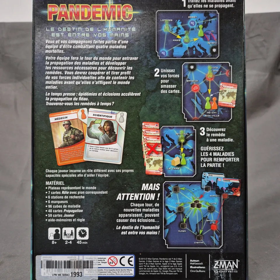 Z-MAN GAMES PANDEMIC BOARD GAME (FRENCH)