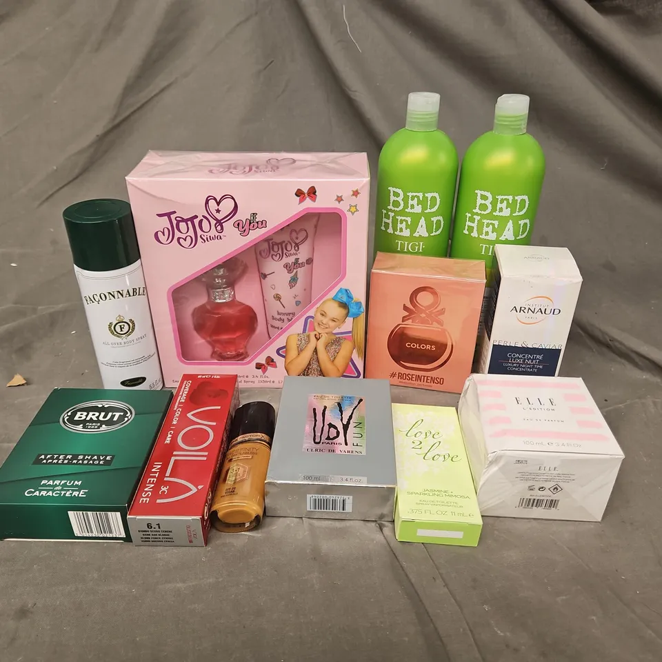 BOX OF APPROXIMATELY 15 ASSORTED COSMETIC ITEMS TO INCLUDE - JOJO SIWA BE YOU - BRUT AFTER SHAVE - ELLE EAU DE PARFUM - ETC - COLLECTION ONLY
