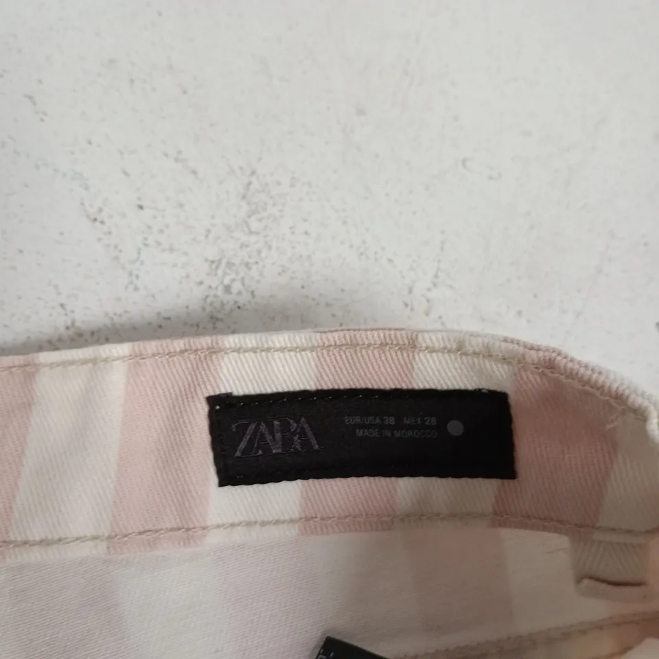 ZARA WOMEN’S STRIPED TROUSERS – PALE PINK & WHITE, EU 38 – MADE IN MOROCCO