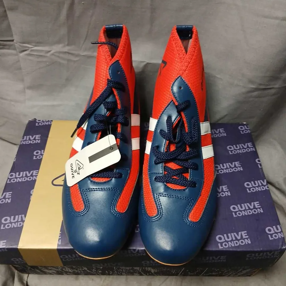 QUIVE LONDON HIGH-TOP TRAINERS, BLUE & ORANGE – UK 8 (EU 42)