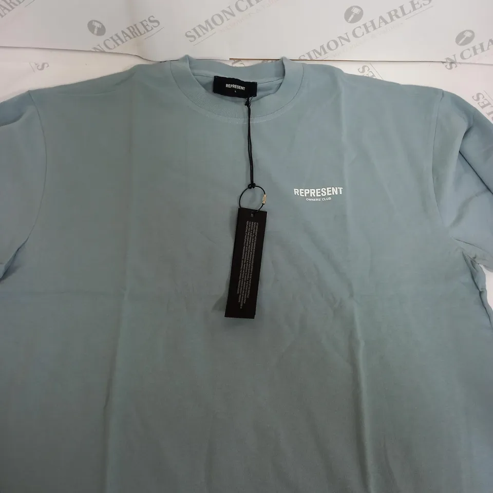 REPRESENT PLAIN LOGO T-SHIRT IN LIGHT BLUE - L