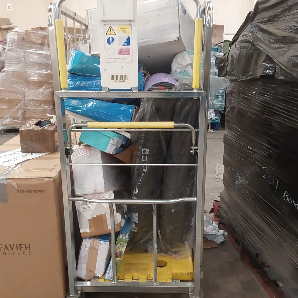 CAGE OF ASSORTED CONSUMER PRODUCTS INCLUDING: YOGA MAT, SWIMMING POOL, CAMPING CHAIRS ECT // CAGE NOT INCLUDED 