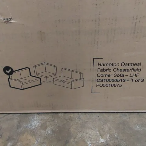 BOXED HAMPTON OATMEAL FABRIC CHESTERFIELD CORNER SOFA PIECE - LHF (1 OF 3 BOXES ONLY, ONLY ONE PIECE)