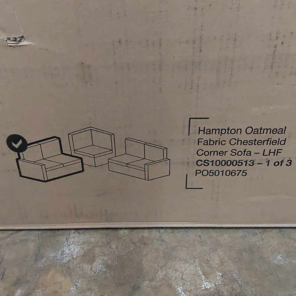 BOXED HAMPTON OATMEAL FABRIC CHESTERFIELD CORNER SOFA PIECE - LHF (1 OF 3 BOXES ONLY, ONLY ONE PIECE)