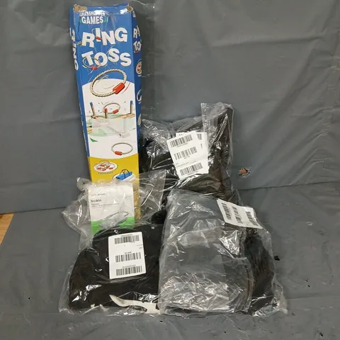 APPROXIMATELY 20 ASSORTED ITEMS TO INCLUDE RING TOSS, HOODED RAINCOAT, BELKIN USB-C 4-IN-1 ADAPTER, ETC