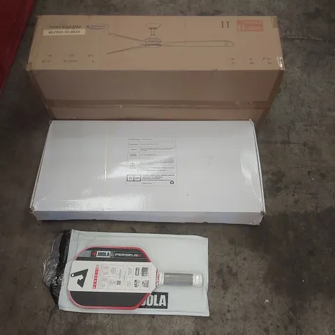 PALLET CONTAINING A VERY LARGE QUANTITY OF ASSORTED ITEMS INCLUDING: JOOLA PICKLEBALL PADDLE, SHOWER MIXER, CEILING FAN LIGHT ECT
