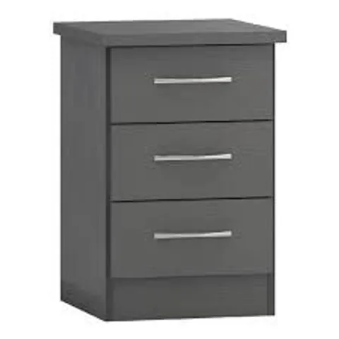 BOXED NEVADA GREY 3 DRAWER BEDSIDE CABINET