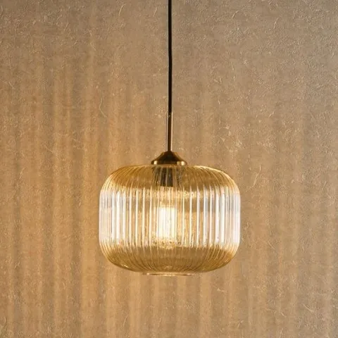 BOXED DEMARIUS PENDANT NATURAL BRASS AND AMBER GLASS (1 BOX)