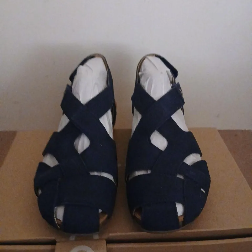 HOTTER NAVY NUBUCK SANDALS, CROSS-STRAP – UK 4 (EU 37)