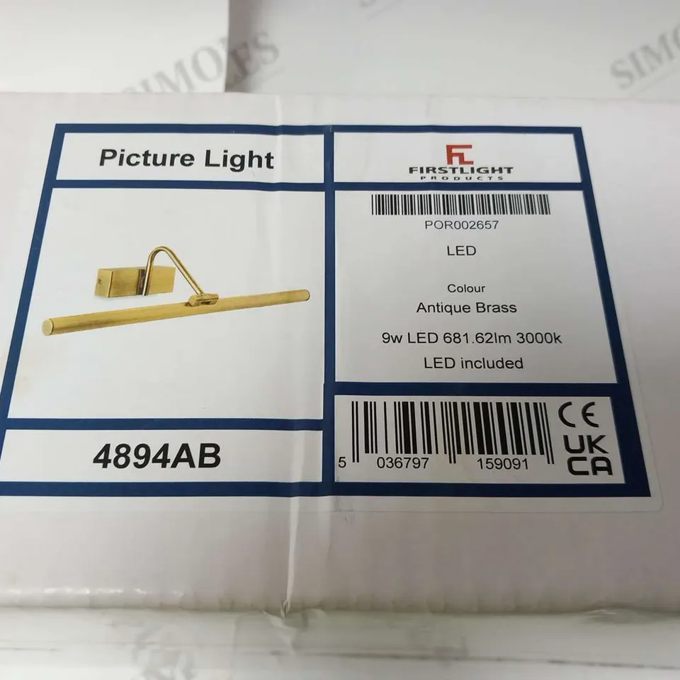 BOXED FIRSTLIGHT PICTURE LIGHT ANTIQUE BRASS 9W 