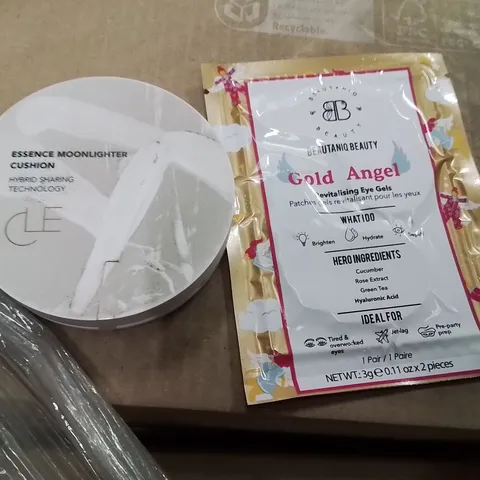 PALLET OF ASSORTED BEAUTY PRODUCTS AND OTHER ASSORTED ITEMS TO INCLUDE; ESSENCE MOONLIGHT CUSHION CREAM,EYE GELS, SELF SEALING BAGS