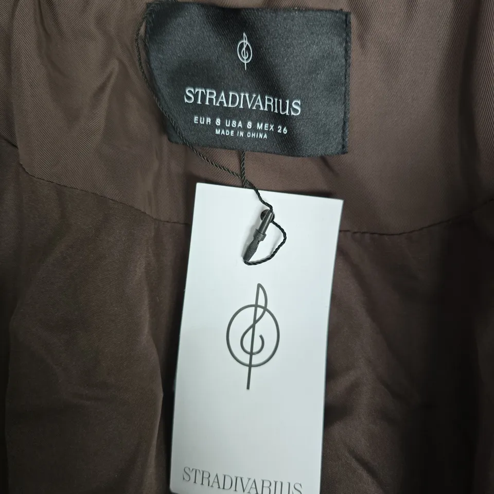 STRADIVARIUS BROWN TEDDY FLEECE ZIP JACKET - EU SMALL