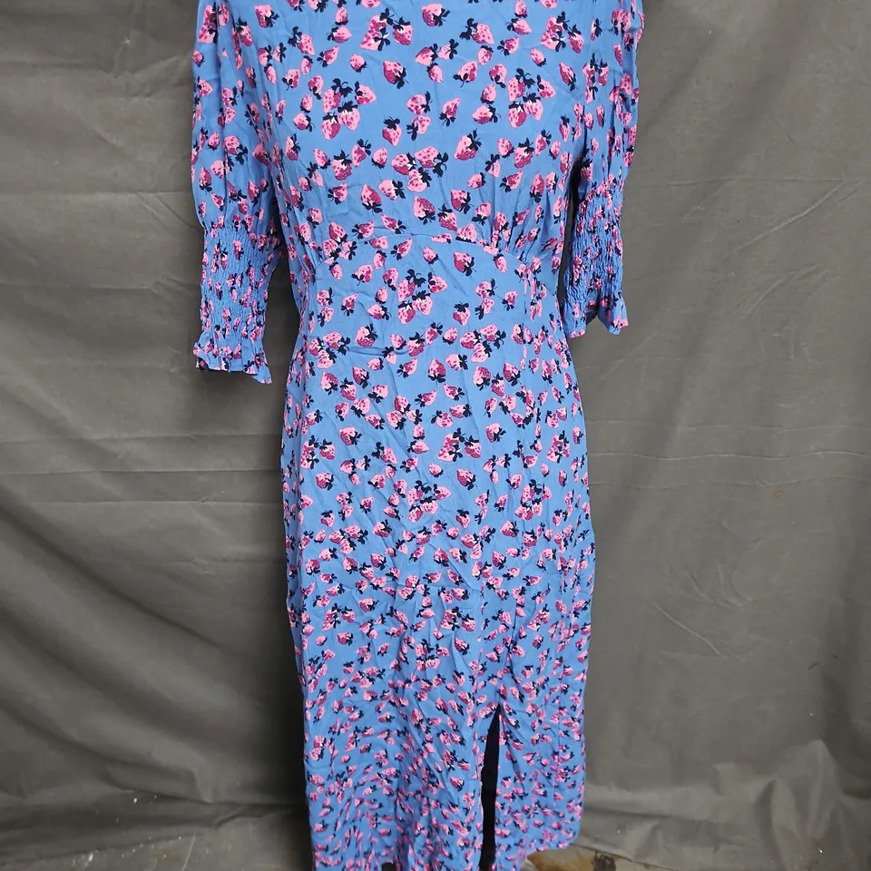 NOBODY'S CHILD SPLIT MIDI DRESS IN BLUE STRAWBERRY SIZE 10