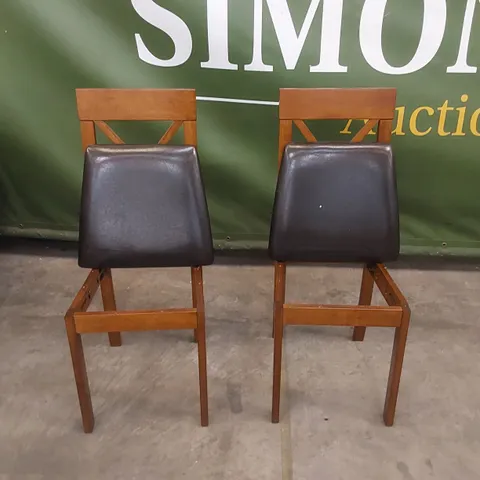 SET OF 2 KENDAL DARK WOOD DINING CHAIRS WITH BROWN SEAT PADS