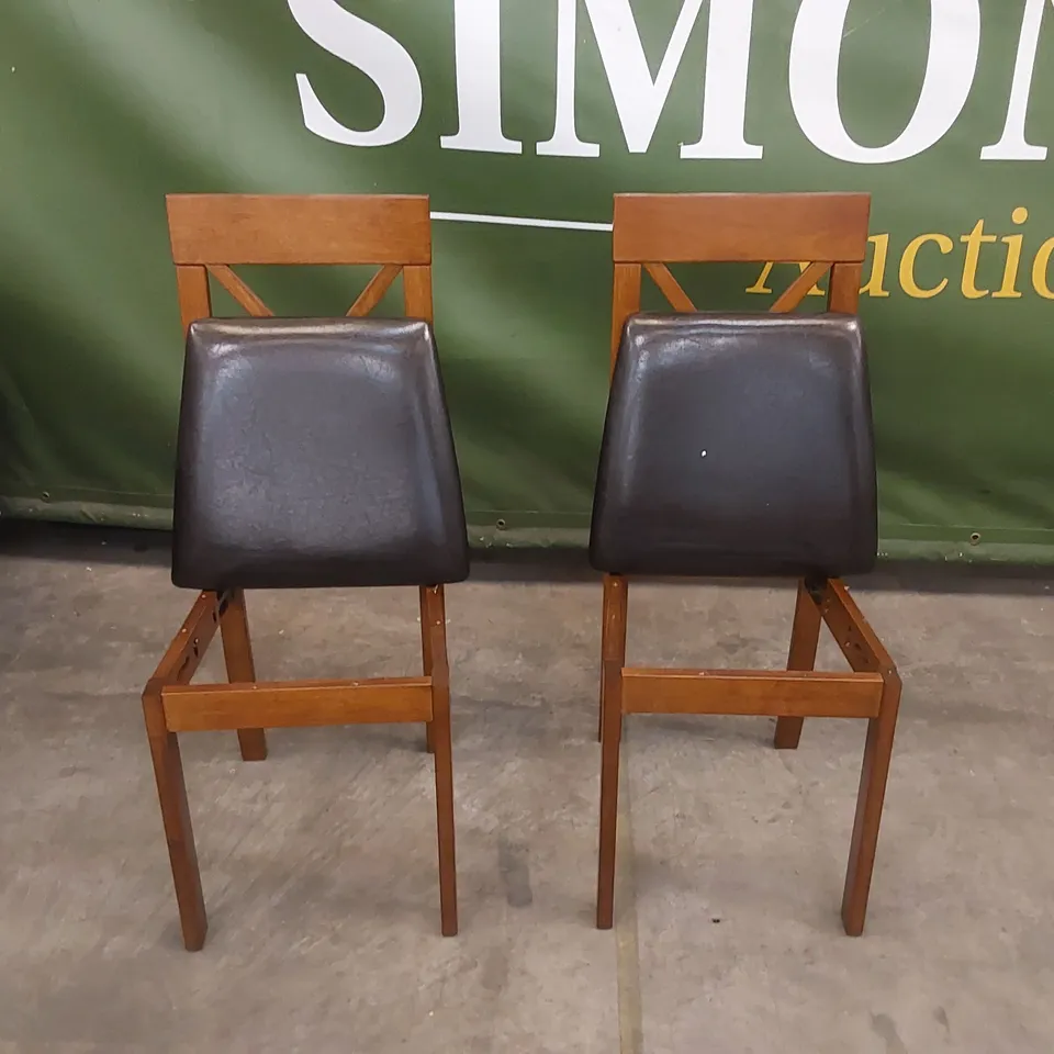 SET OF 2 KENDAL DARK WOOD DINING CHAIRS WITH BROWN SEAT PADS