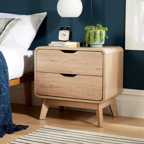 BOXED MOSRA 2 DRAWER BEDSIDE TABLE STORAGE UNIT - OAK (1 BOX)