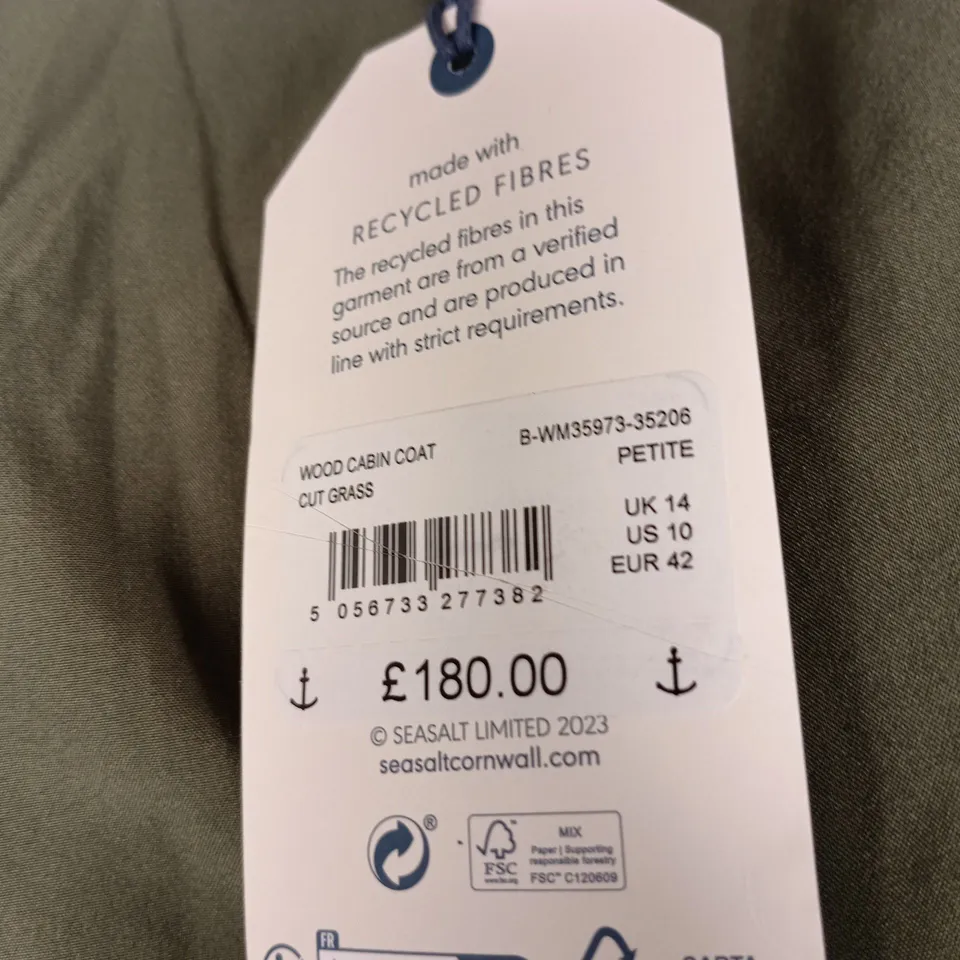 SEASALT CORNWALL WOOD CABIN COAT - GRASS, PETITE UK 14 (US 10, EU 42)