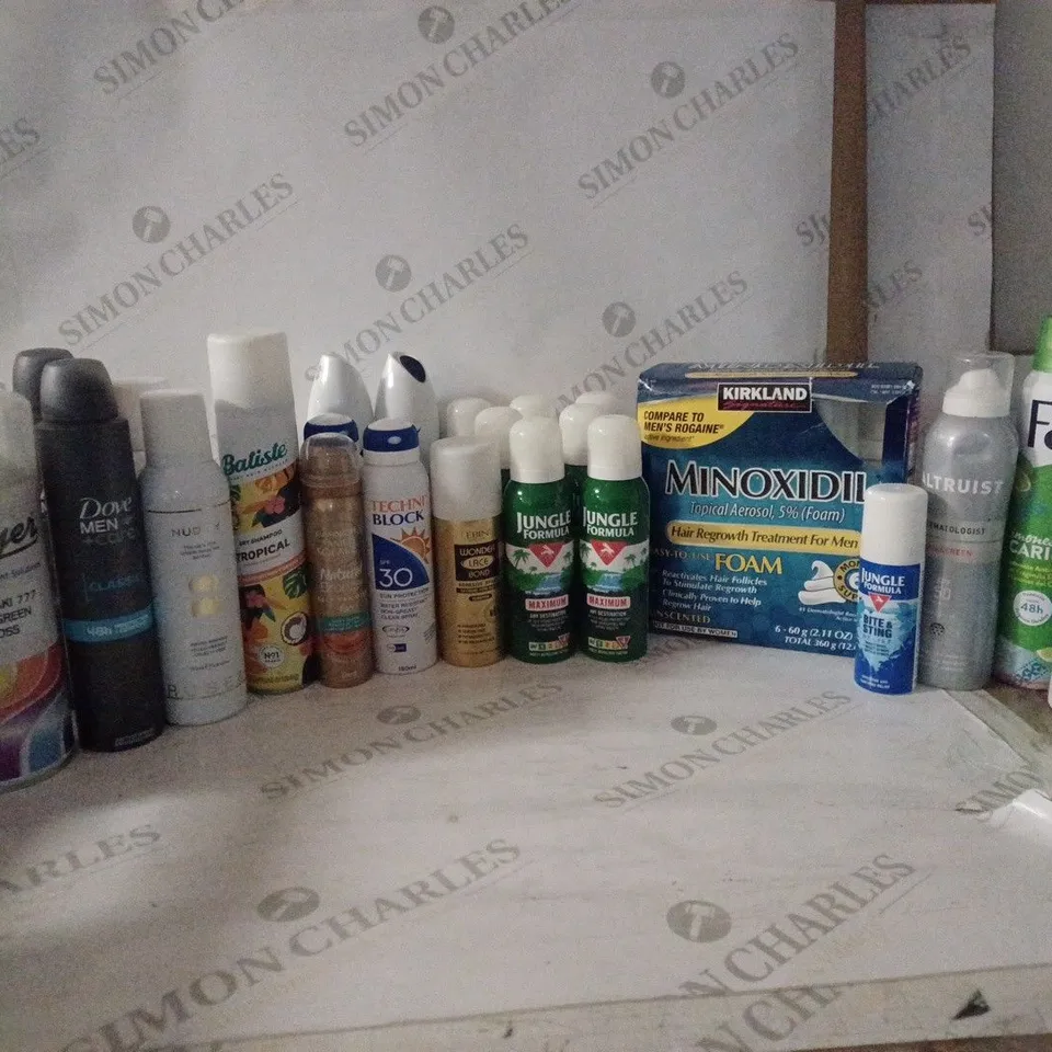 BOX OF HOUSEHOLDS ITEMS TO INCLUDE SURE ANTI-PERSPIRANT , BATISTE DRY SHAMPOO