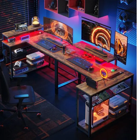 Lot 770: BOXED BAFORD L-SHAPED COMPUTER DESK WITH POWER OUTLET, GAMING ...
