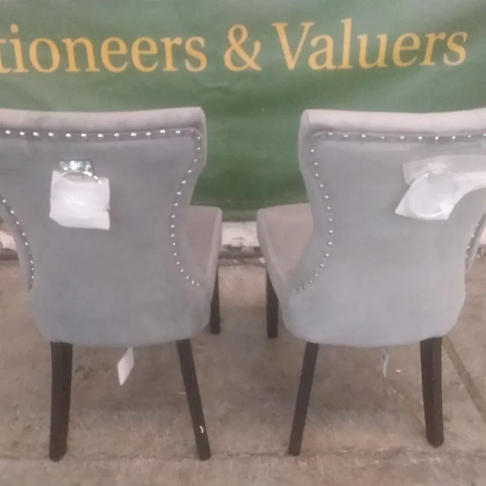 SET OF 2 KENSINGTON GREY VELVET BUTTON BACK DINING CHAIR (BLACK LEG)