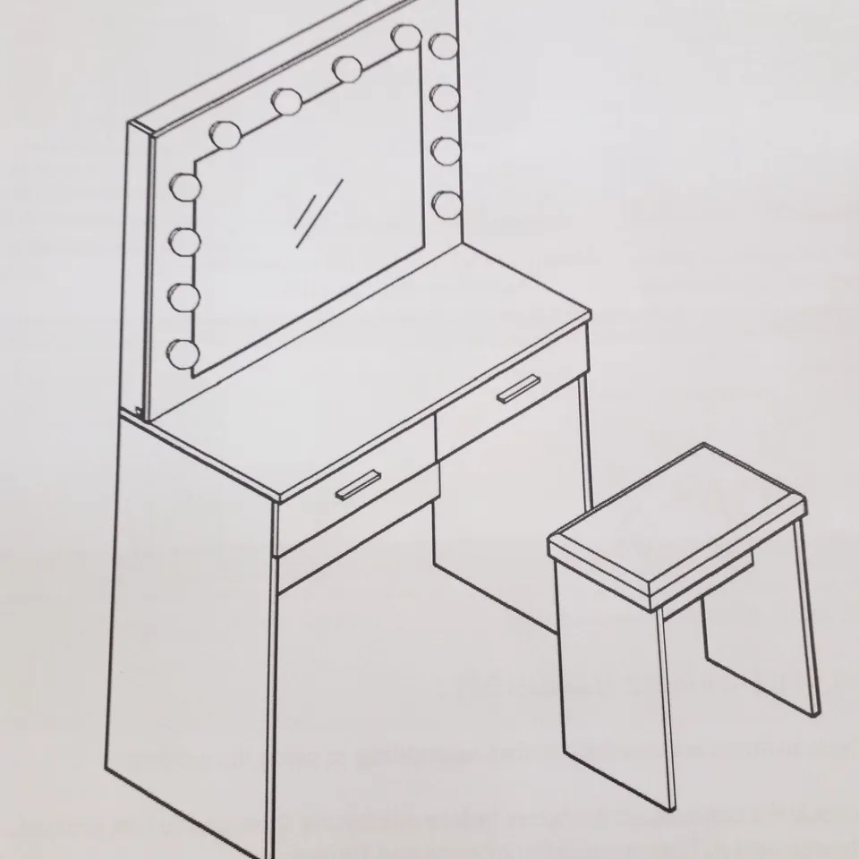 BOXED DRESSING TABLE WHITE WITH HOLLYWOOD LED LIGHTS, 3-COLOR LIGHTING MODES, VANITY MAKEUP DESK WITH 1 LARGE STORAGE DRAWER AND STOOL, WOMEN GIRL VANITY TABLE BEDROOM FURNITURE 