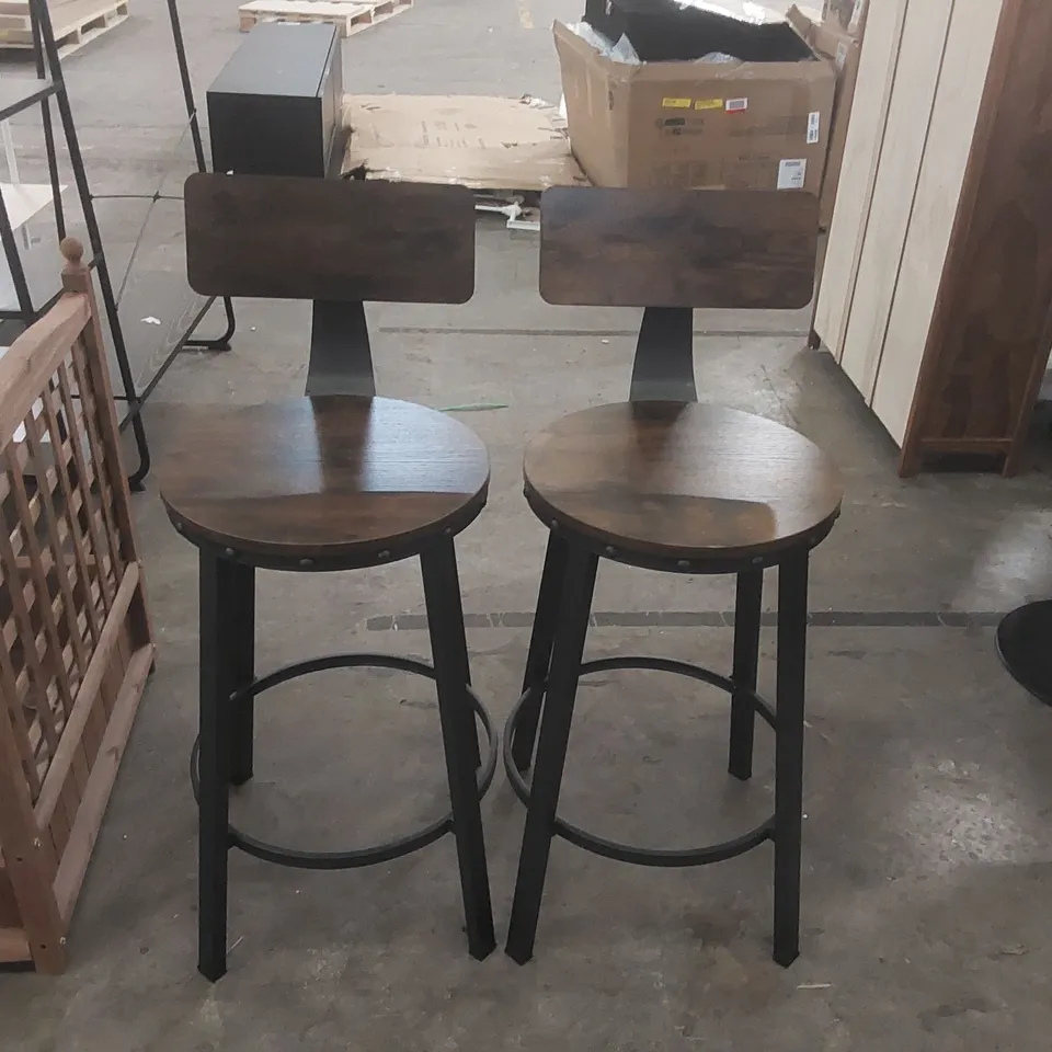 PAIR OF DESIGNER WOODEN BAR STOOLS
