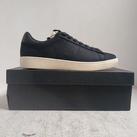 BOXED PAIR OF FRED PERRY SHOES IN NAVY SIZE UK 8