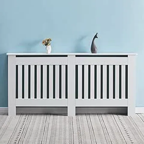 BOXED 152CM MDF RADIATOR COVER WALL CABINET WIDE WOOD SLATS VERTICAL GRILL WHITE DIY