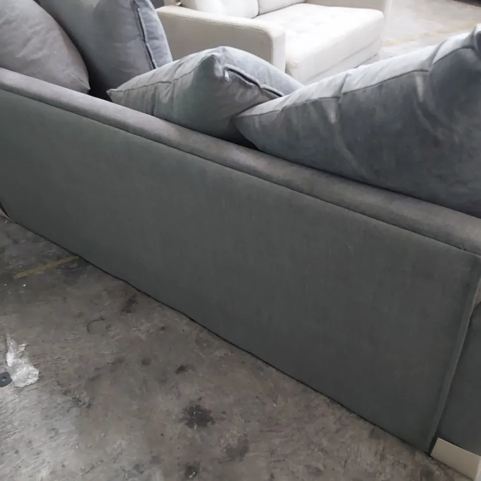 DESIGNER THREE SEATER SOFA WITH SCATTER CUSHIONS GREY FABRIC 