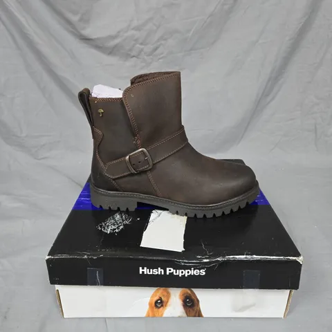 HUSH PUPPIES BROWN LEATHER ANKLE BOOT β BUCKLE STRAP. UK SIZE 5