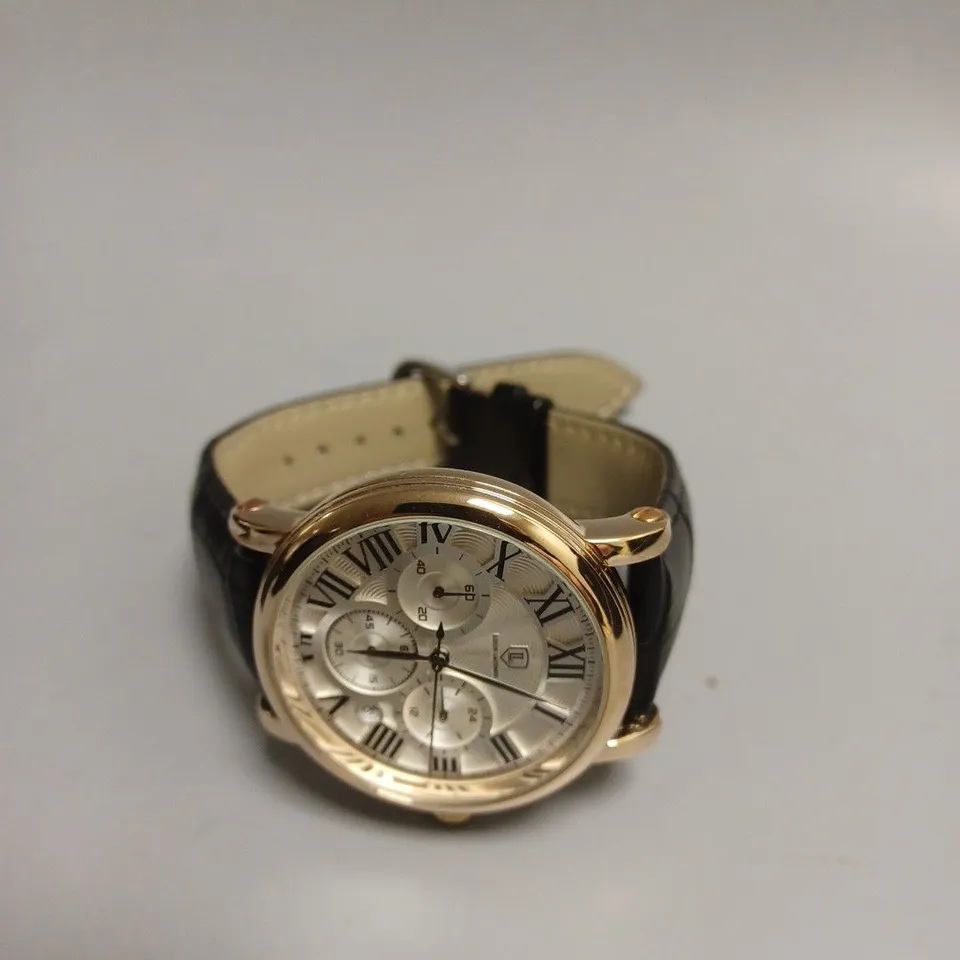 MENS LOUIS LACOMBE CHRONOGRAPH WATCH – MULTI FUNCTION DIAL WITH DATE – ROMAN NUMERAL DIAL – LEATHER STRAP