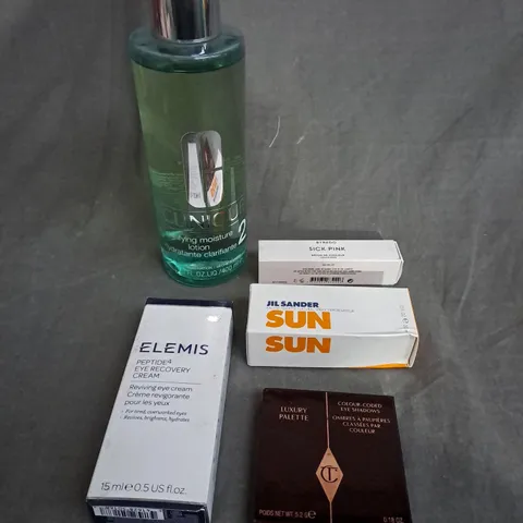 LOT OF 5 ASSORTED COSMETIC ITEMS TO INCLUDE - ELEMIS PEPTIDE4 EYE RECOVERY CREAM - BYREDO SICK PINK COLOUR STICK - CHARLOTTE TILBURY COLOUR-CODED PALETTE - JIL SUNDER SUN EAU DE TOILETTE  - ETC