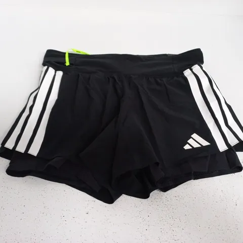 ADIDAS BLACK RUNNING SHORTS WITH WHITE SIDE STRIPES – LARGE