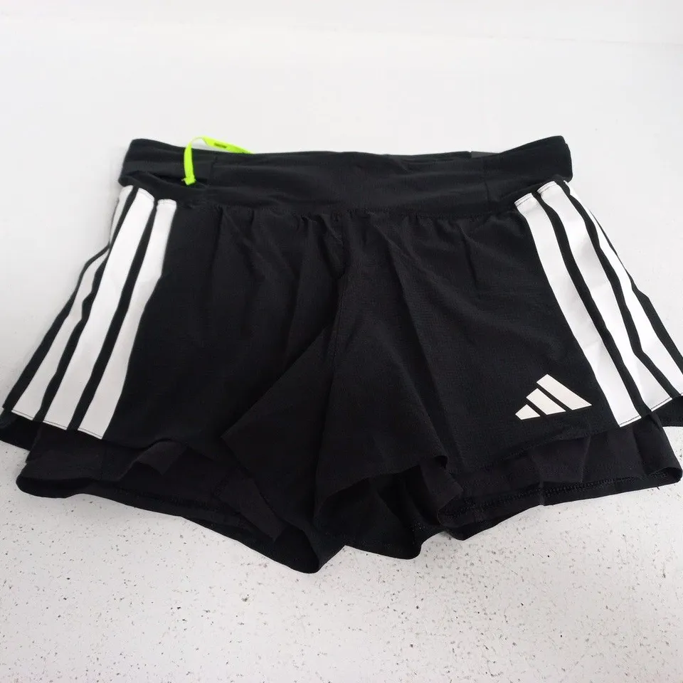 ADIDAS BLACK RUNNING SHORTS WITH WHITE SIDE STRIPES – LARGE